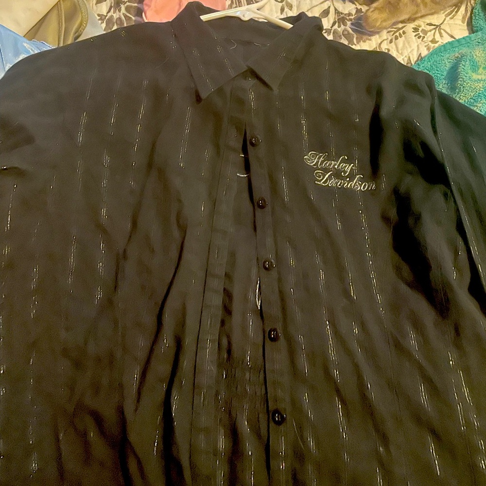 Harley Davidson Black and Silver Sparkly Button up With Wings on back